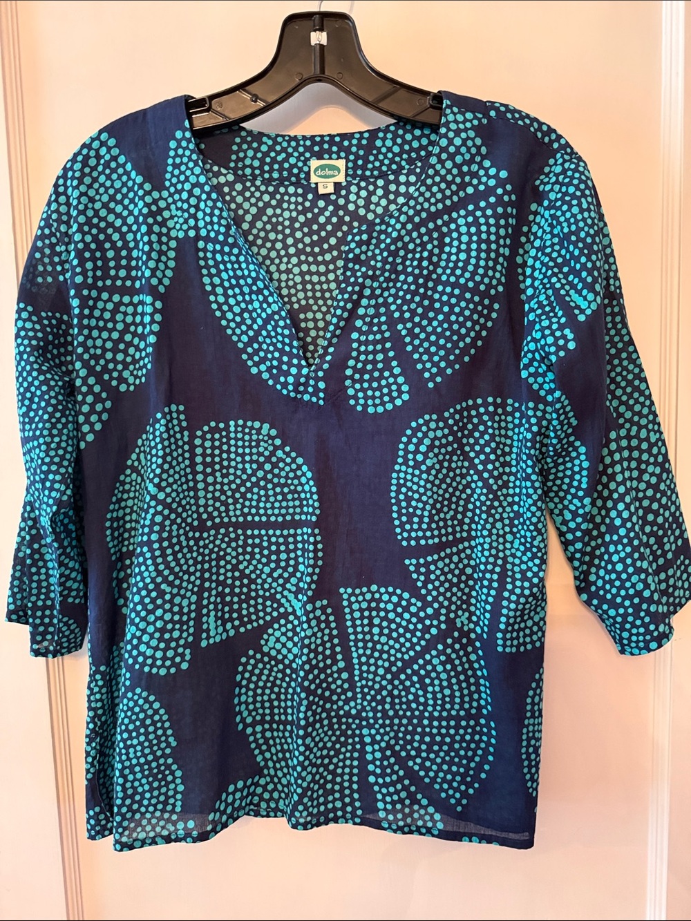 Blue Dot-Print V-Neck Women's Top